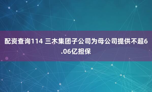 配资查询114 三木集团子公司为母公司提供不超6.06亿担保